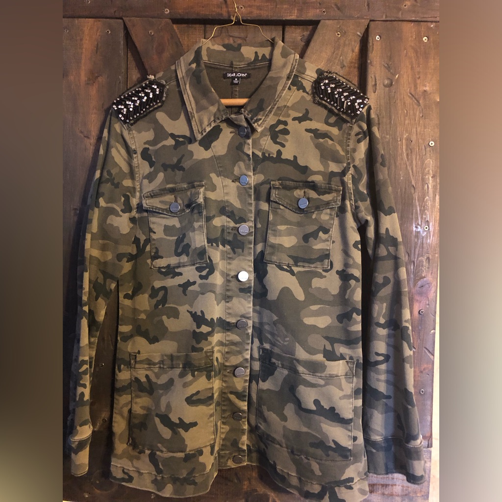 Dear John Camouflage Jacket With Studded Shoulders